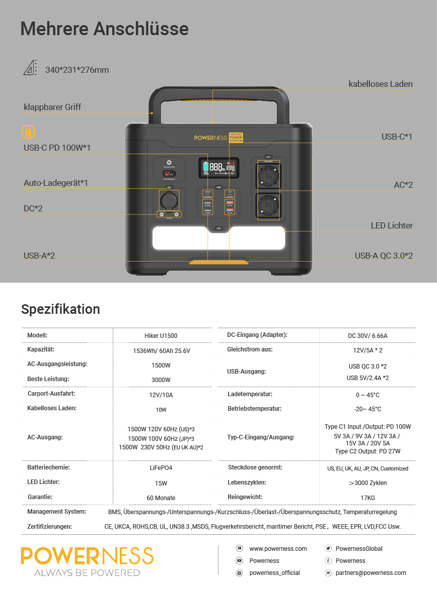 Powerness Hiker U1500 Datenblatt