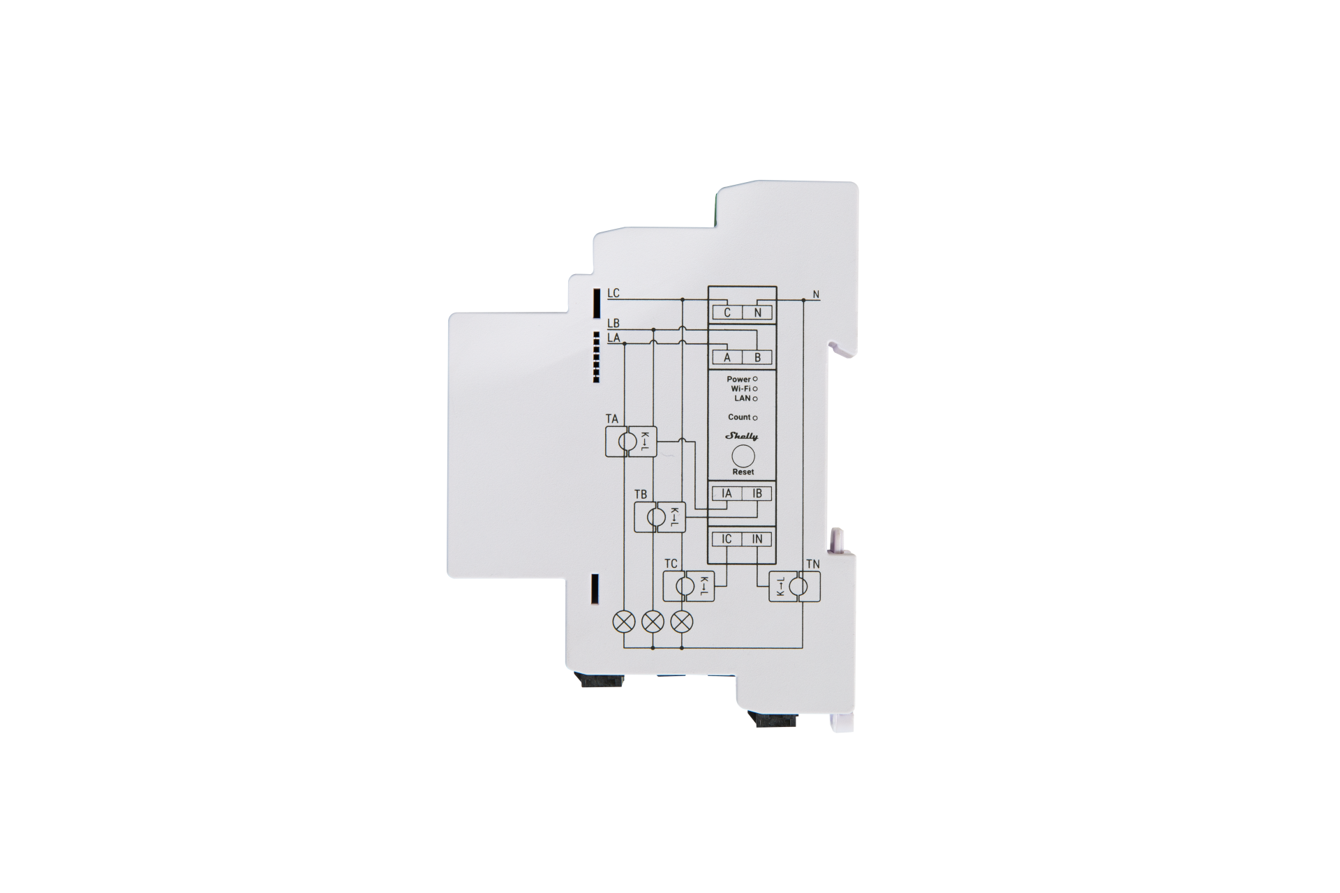 Shelly Pro 3EM 120A Intelligenter Stromzähler seitlich